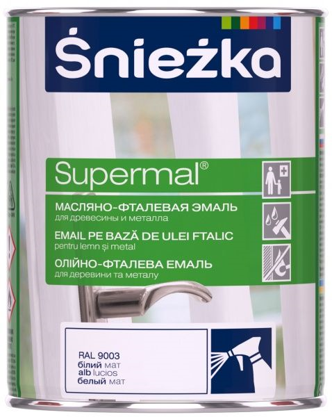 Емаль Sniezka олійно-фталева Supermal білий мат 0,8 л (0,99кг)